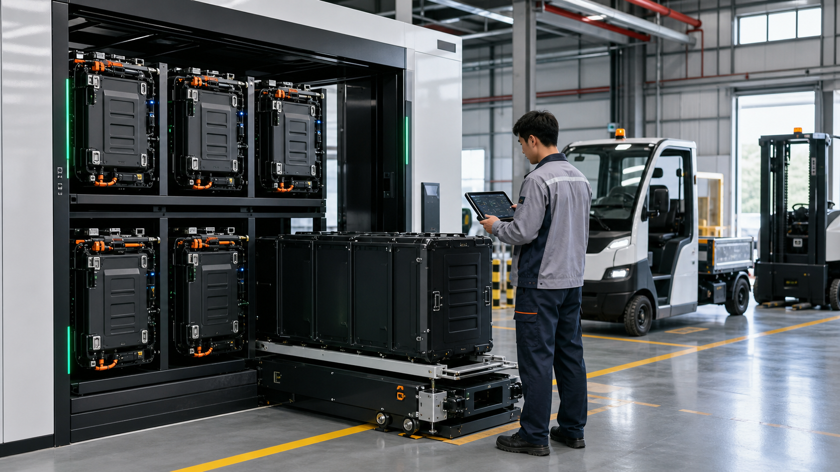 LiFePO4 battery swapping system for industrial vehicles